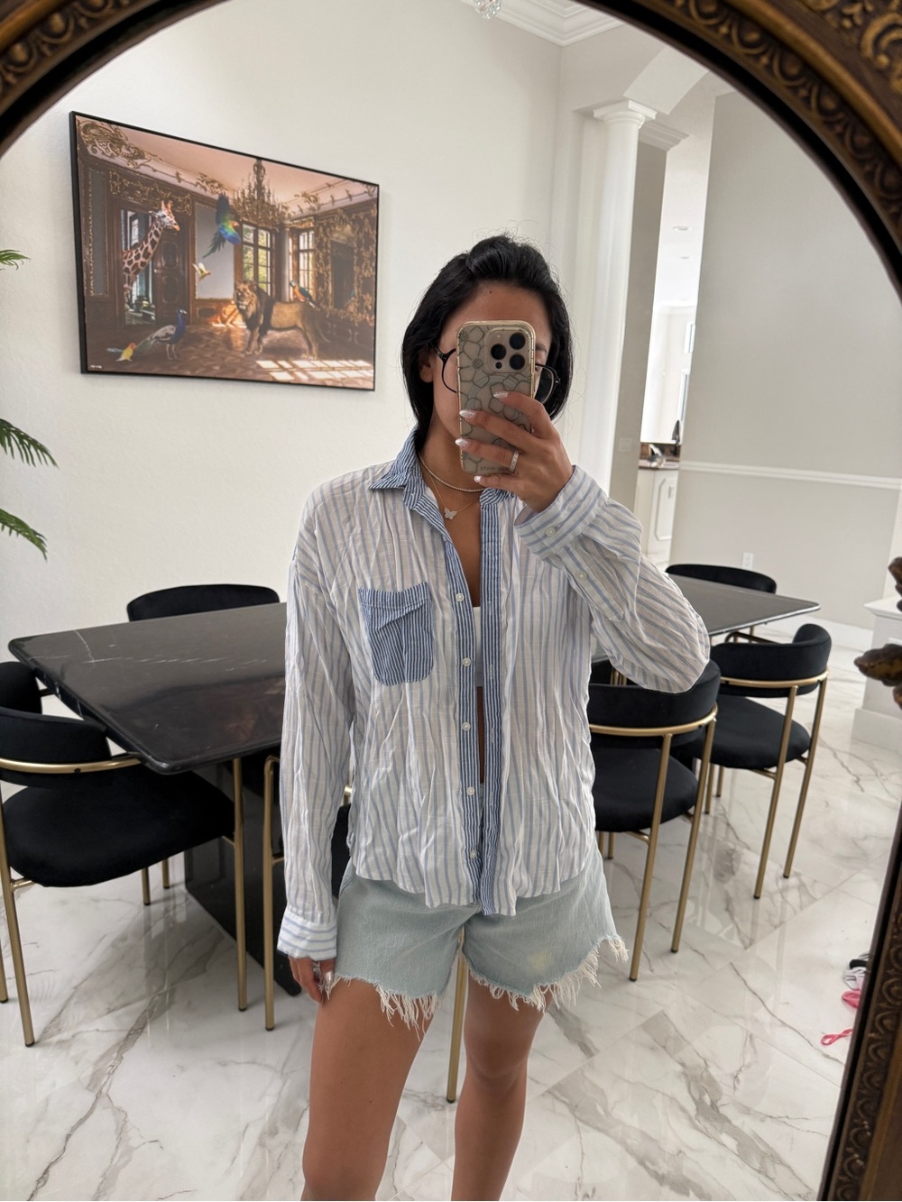 Forever 21 Light Blue & White Striped Button-Up Shirt